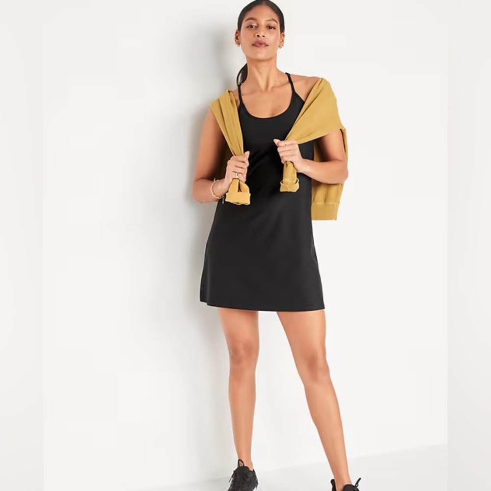 Old Navy Black Sleeveless PowerSoft Racer-Back Mini Swing Dress Size L